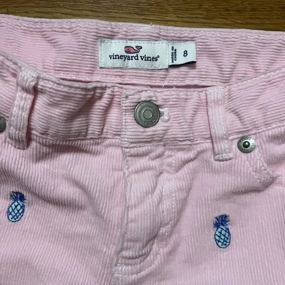 Girl's Vineyard Vines Pink Corduroy Pants w/ Blue Embroidered Pineapples - Sz 8 - Picture 2 of 5
